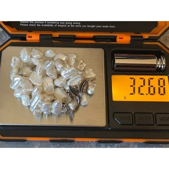 Biwa Pearl Necklace Sterling Silver Leaf & Vine Toggle Clasp 18" - Picture 4 of 12